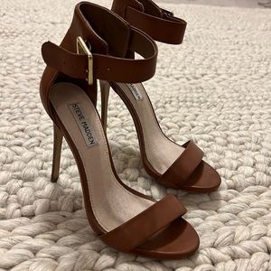 Steve Madden Tan Open Toe Stilettos